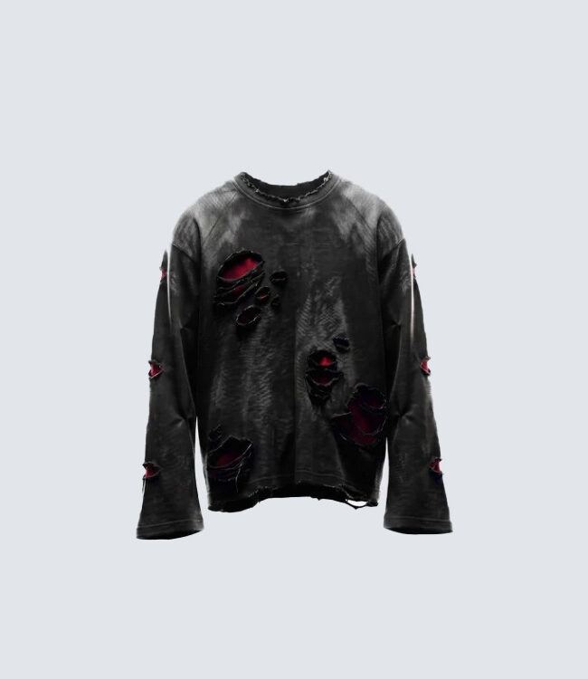 The Sixtine Distressed Ripped Long Sleeve Cotton T Shirt Solid Black Pullover – La Rose Couture Tops & Blouses