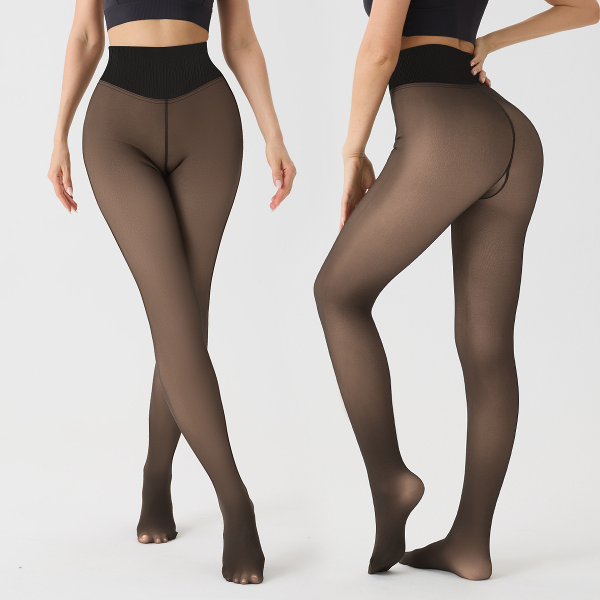 Fleece Lined High Waist Sheer Leggings - Image 5