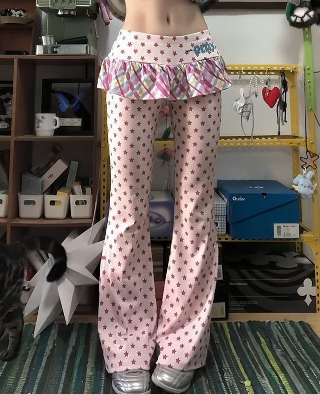The Florine Star Pattern Flared Pants Detail – La Rose Couture Trousers & Skirts