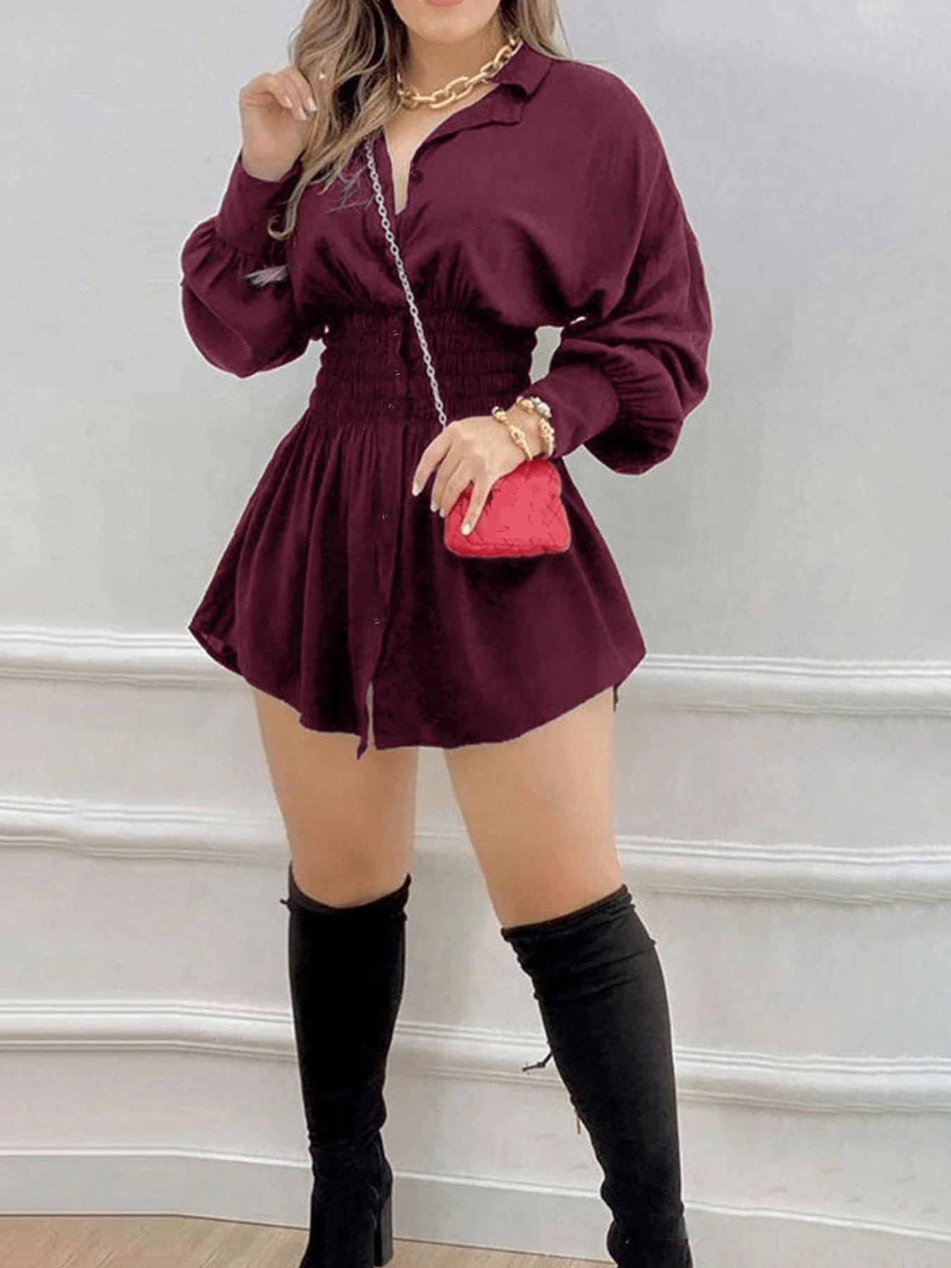 Womens Pleated Shirt Dress Long Sleeve - Image 4