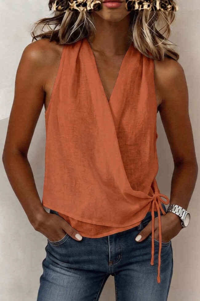 The Rosalie Sleeveless V Neck Tie Up Lightweight Knitted Tank Top Detail – La Rose Couture Tops & Blouses