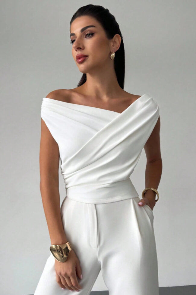 Simple Style One Shoulder Slim Fit Sleeveless Short Top Detail – La Rose Couture Tops & Blouses