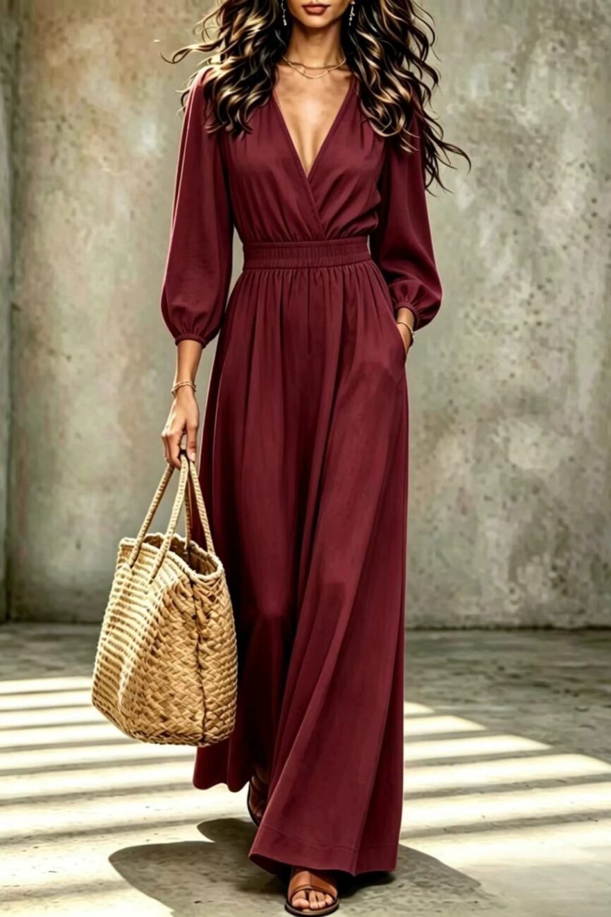 Elegant V Neck Waist Cinching Spliced Jumpsuit with Pockets Detail – La Rose Couture Dresses & Gowns