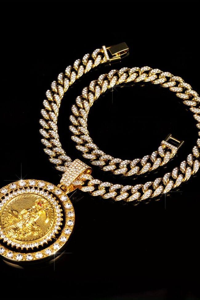 The Agathe Rhinestone Pendant Necklace Hip Hop Style Detail – La Rose Couture Jewellery & Accessories