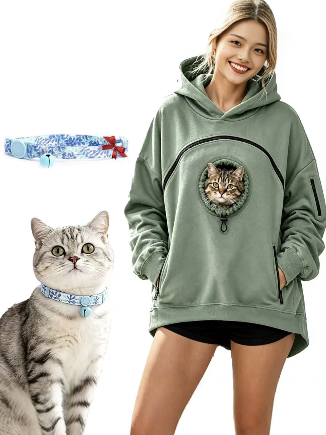 Couples Pet Carrier Hoodie Unisex Kangaroo Pocket Pullover - Image 3