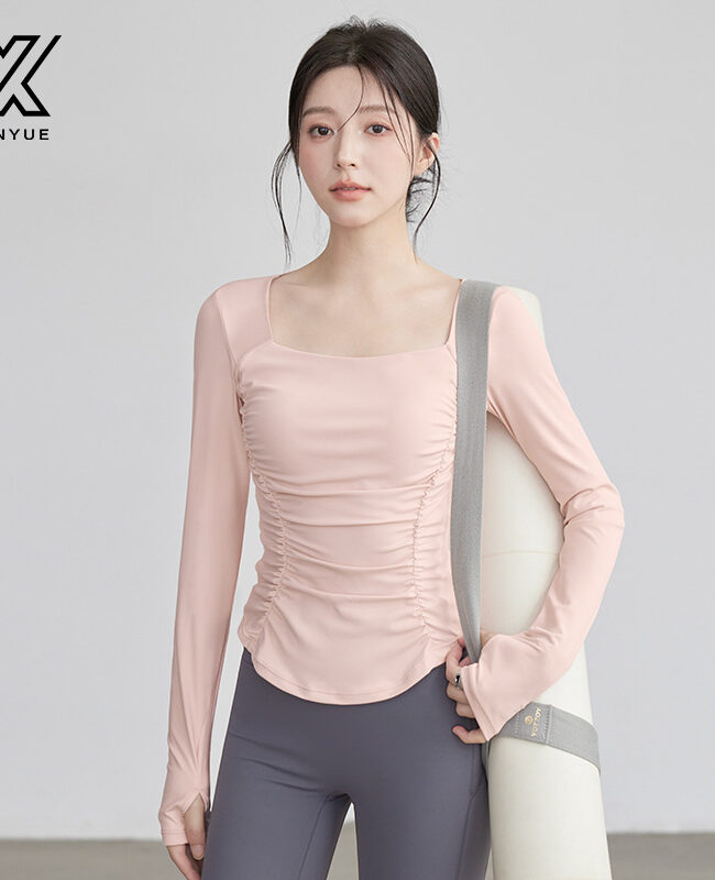The Victoire Long Sleeve Pleated Fitness Yoga Top with Chest Pad – La Rose Couture Tops & Blouses