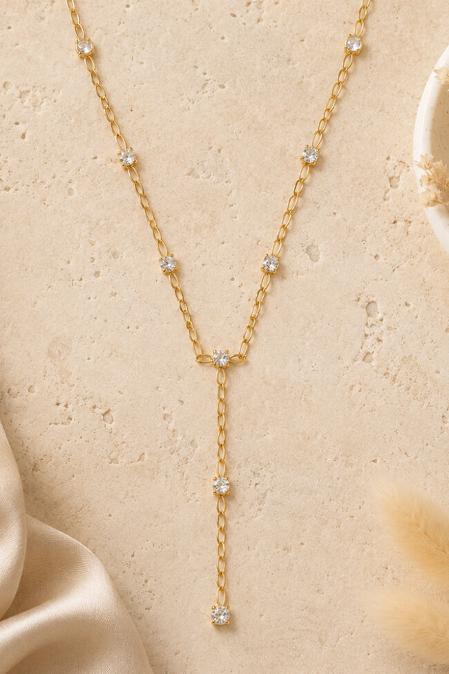 The Virginie Stainless Steel Necklace Geometric Zircon Inlay 18k Gold Plated Detail – La Rose Couture Jewellery & Accessories