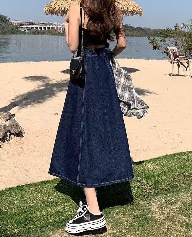 The Valentine High Waisted Denim a Line Skirt Detail – La Rose Couture Trousers & Skirts