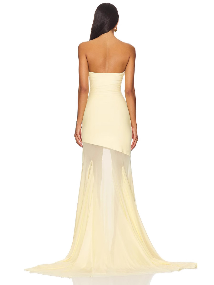 A full-skirted net-silk plain-colored long dress - Image 3