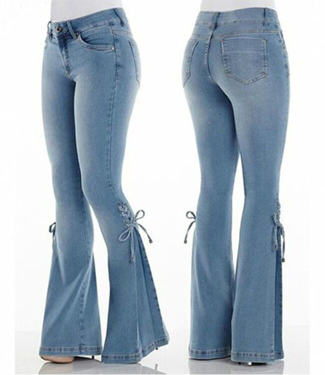 The Angele Jeans Mid Waist Lace Up Denim Pants Detail – La Rose Couture Trousers & Skirts
