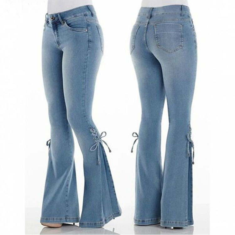 Women's Jeans Mid-waist Lace-up Denim Pants - Image 4