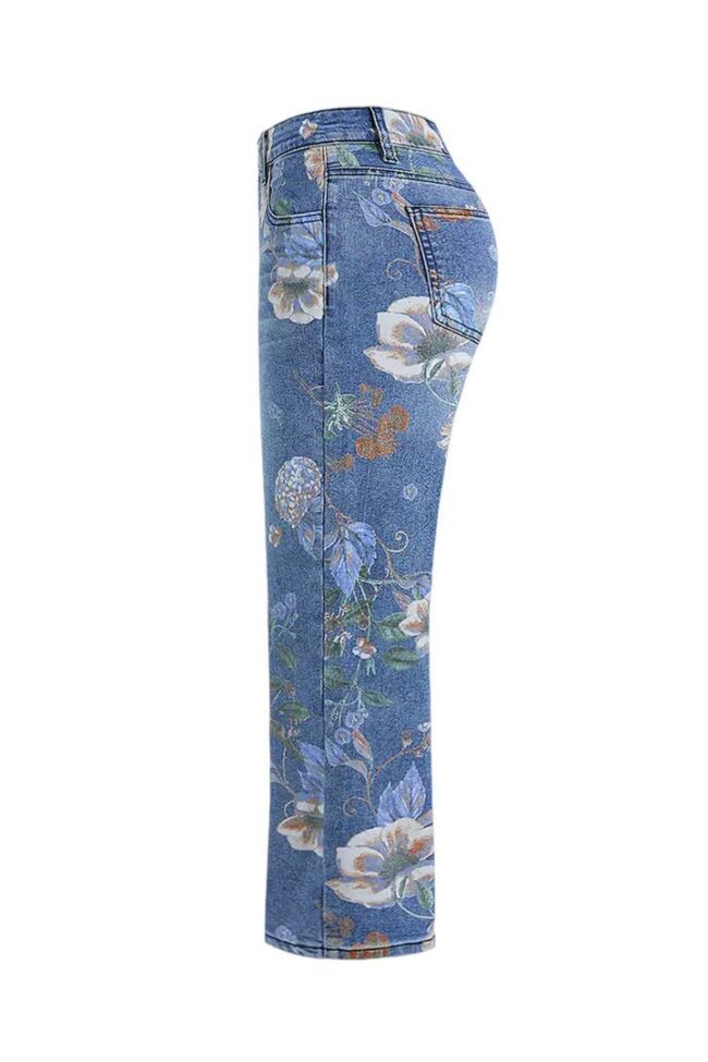 The Iris Printed Denim Wide Leg Pants Detail – La Rose Couture Trousers & Skirts