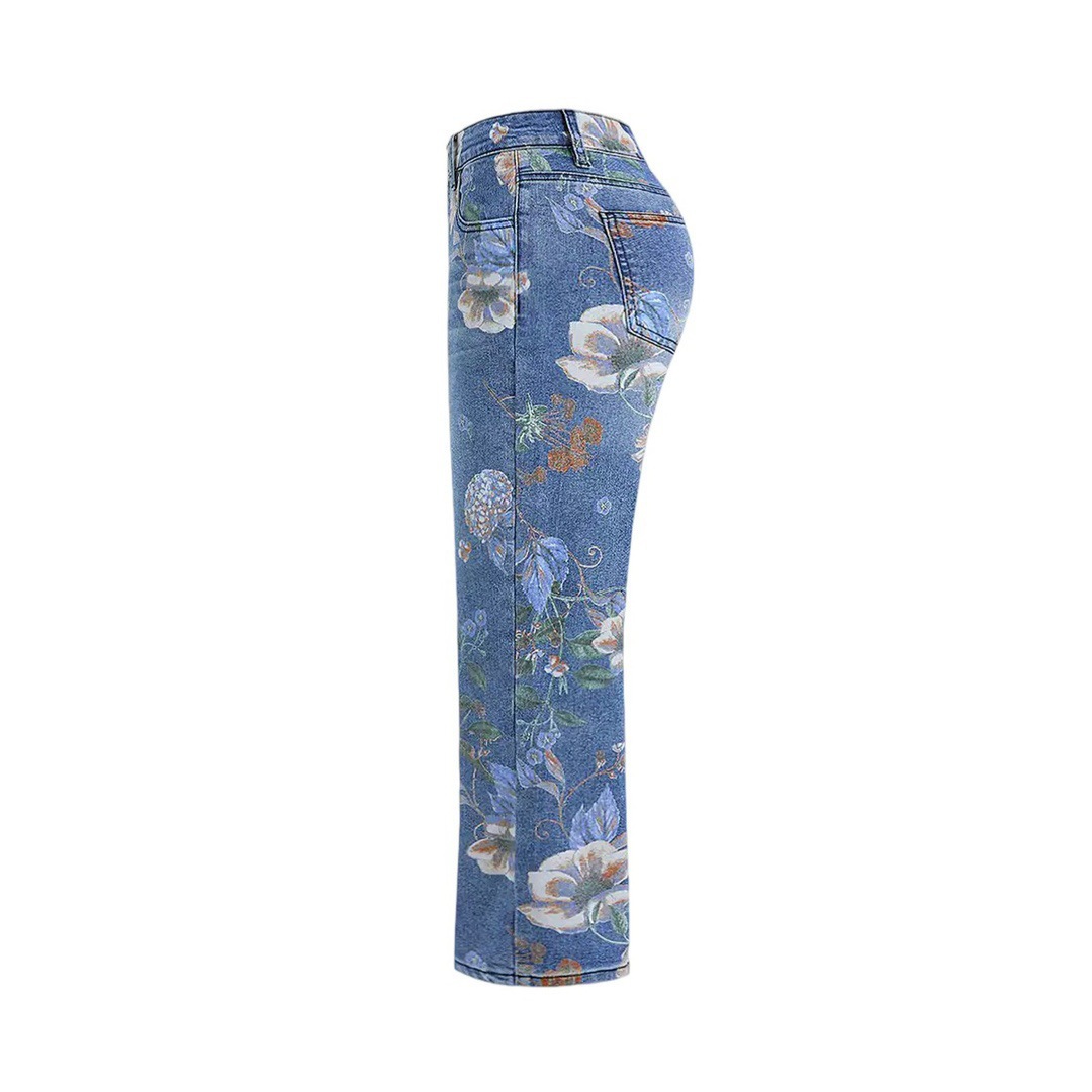 Women's Printed Denim Wide-Leg Pants - Image 4