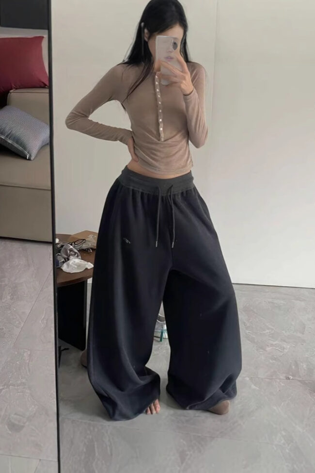 The Jacqueline Casual Retro Wide Leg Loose Hip Hop Streetwear Trousers Detail – La Rose Couture Trousers & Skirts