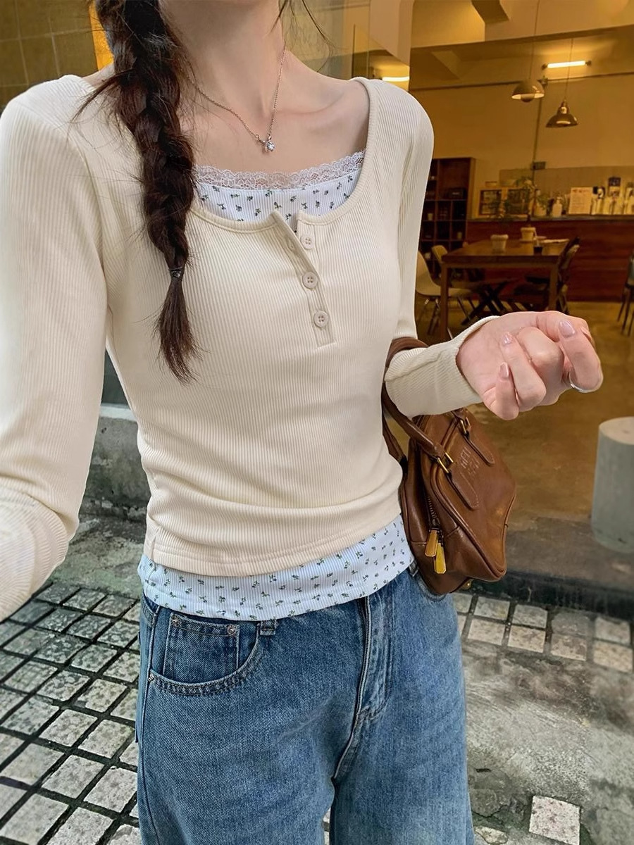 Women's fall/winter imitation two-piece long-sleeved top - Image 5