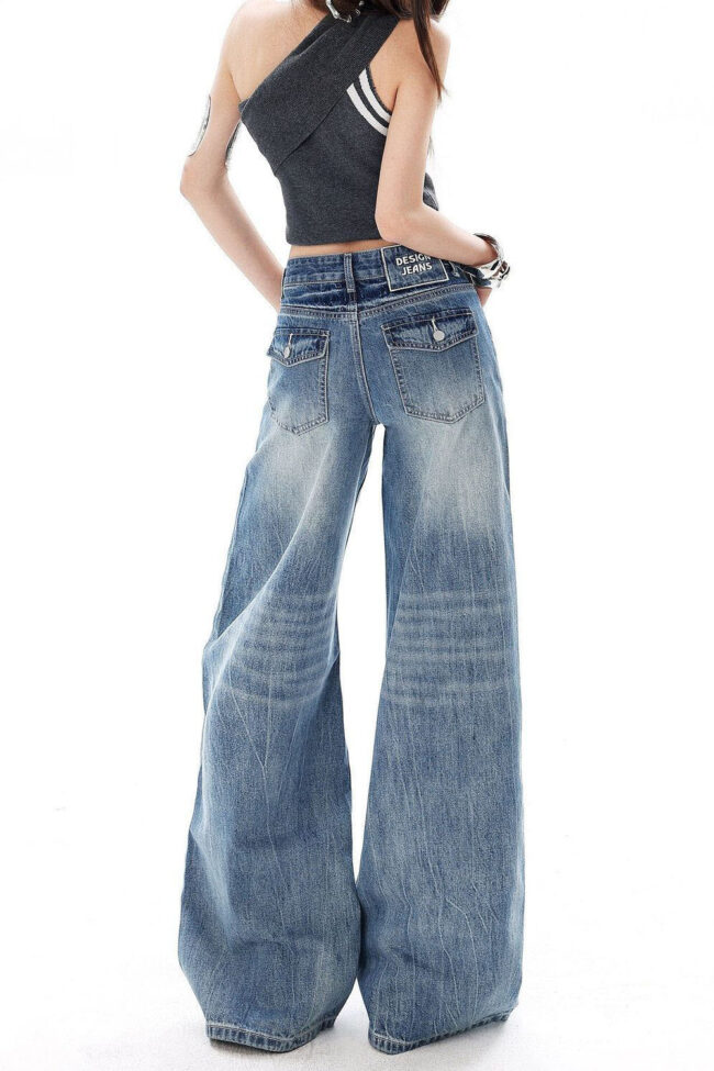 Washed Flared Denim Pants Detail – La Rose Couture Trousers & Skirts
