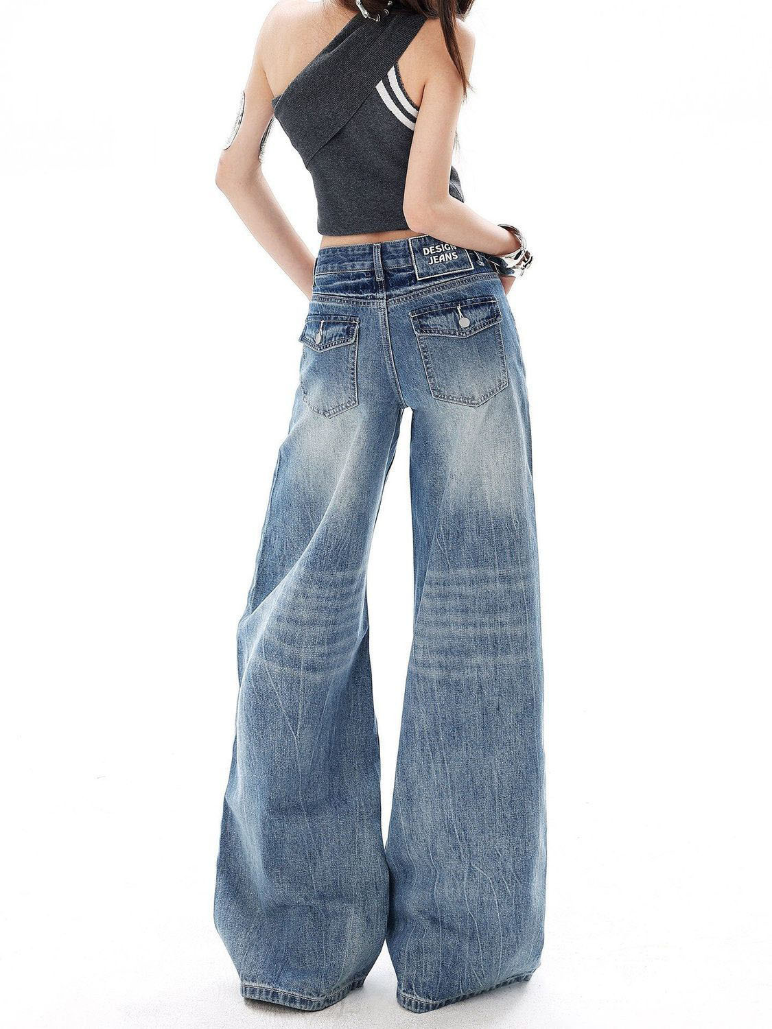 Womens Washed Flared Denim Pants - Image 3