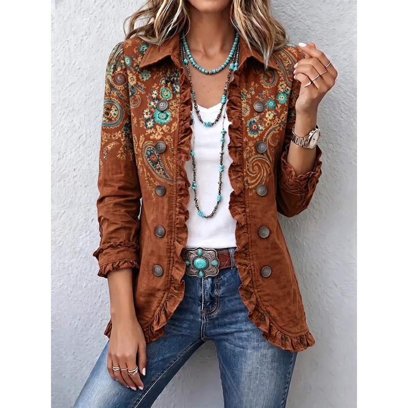 Womens Ruffled Long Sleeve Cardigan - Image 2