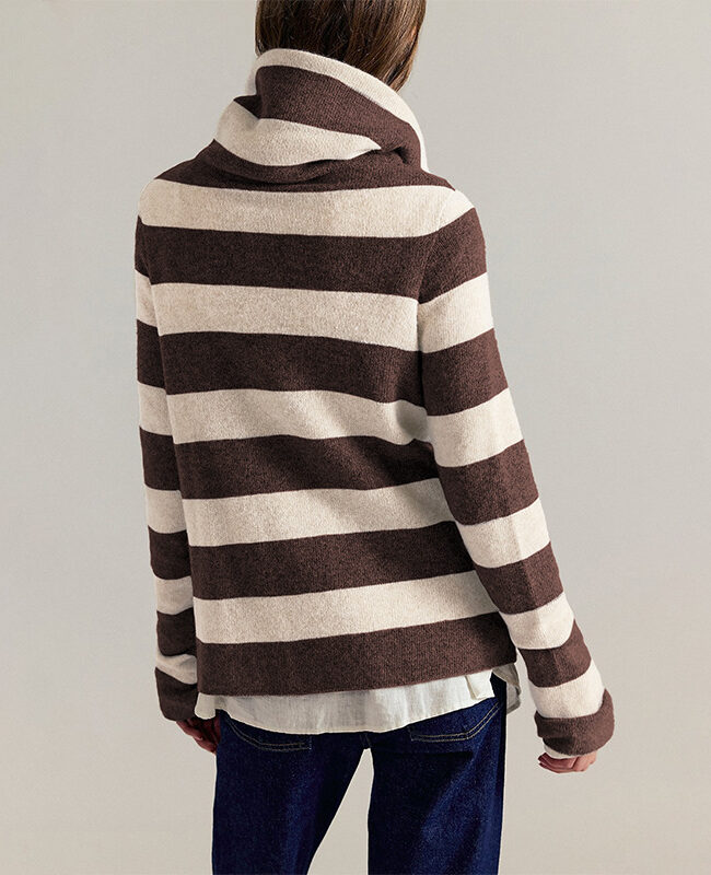 The Juliette Turtleneck Sweater Autumn and Winter Striped Loose Detail – La Rose Couture Tops & Blouses