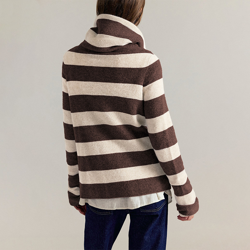 Women's Turtleneck Sweater Sweater Autumn and Winter Striped Loose - Image 2