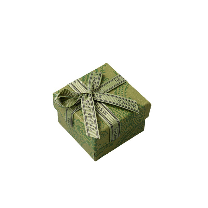 Retro Light Luxury Printed Paper Jewelry Gift Box with Bow for Necklace Ring - Image 2