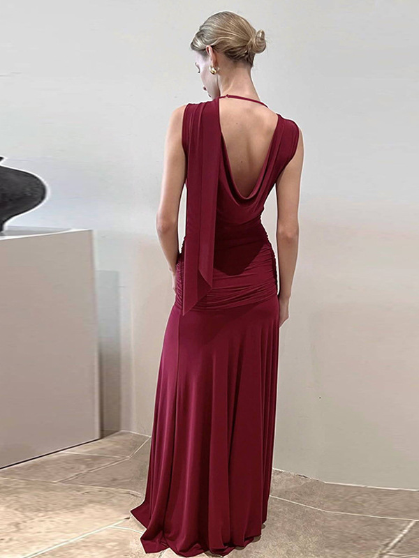 Elegant V-Neck Backless Mesh Long Dress - Image 3