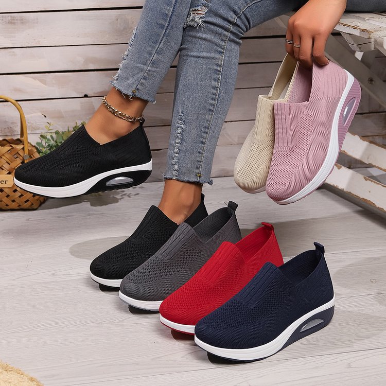 Womens Fly-Knit Air Cushion Rocking Walking Shoes - Image 5