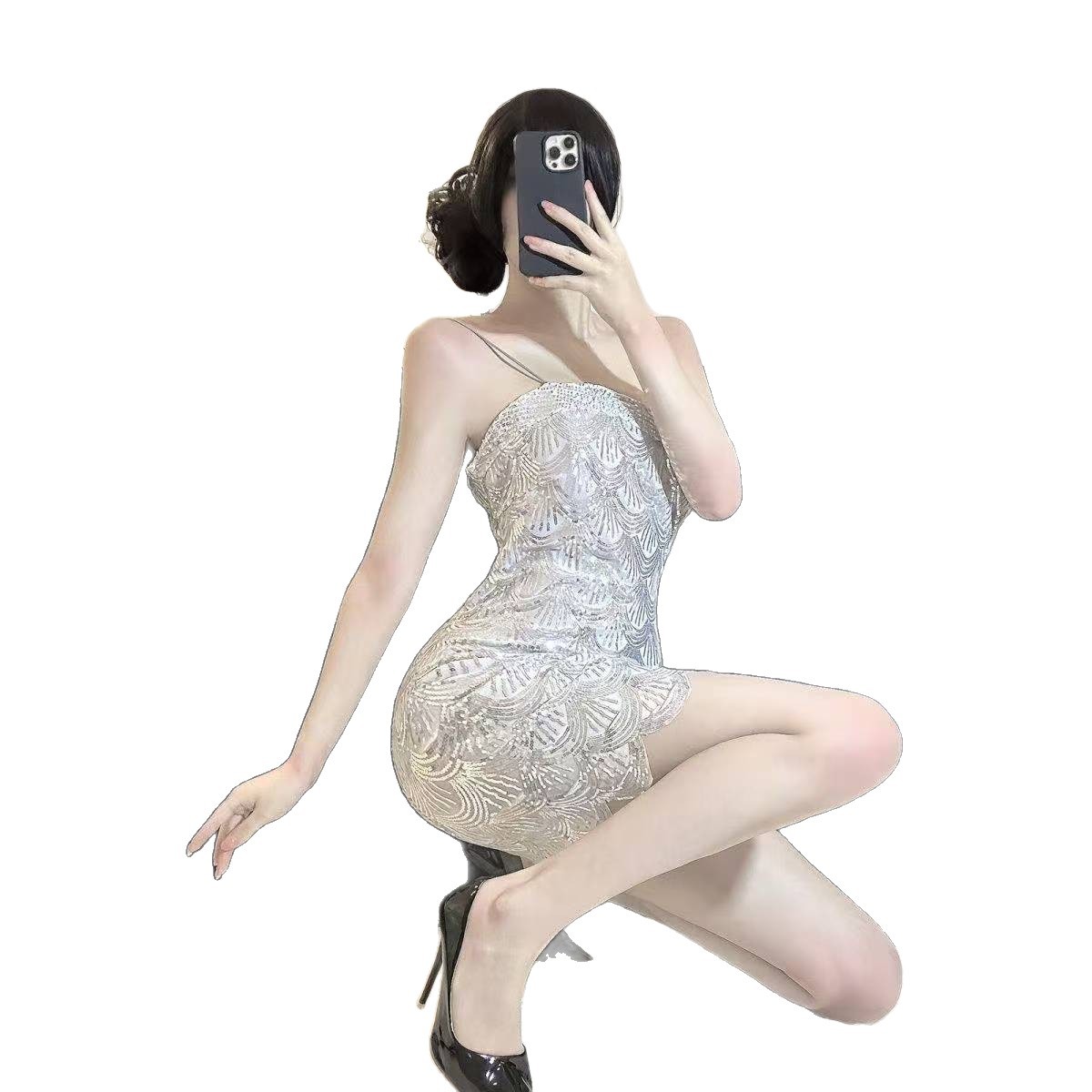 Women's Sequined One-Shoulder Suspender Dress - Image 2