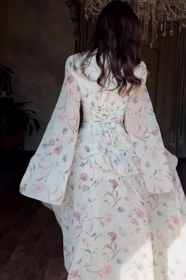 The Astrid Floral Print Long Sleeve Dress Detail – La Rose Couture Dresses & Gowns