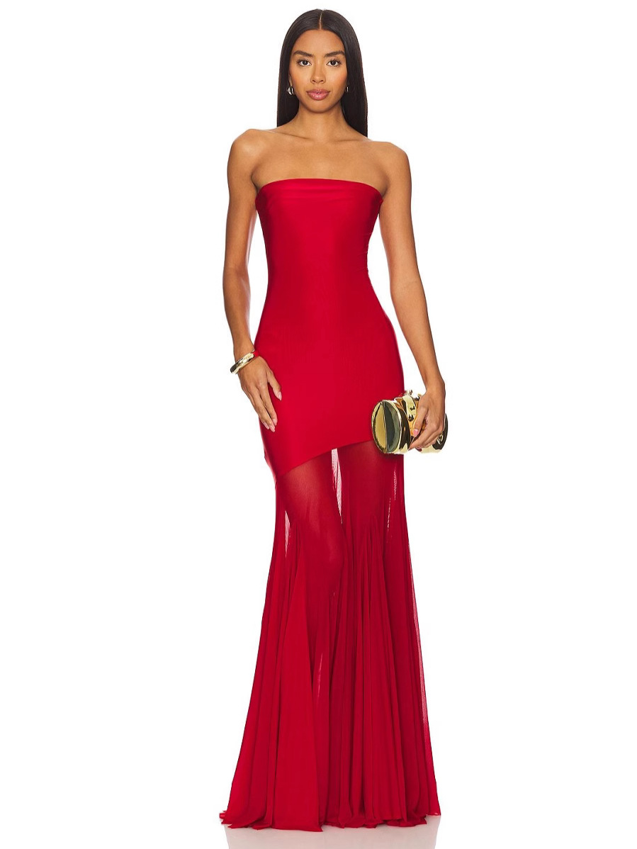 A full-skirted net-silk plain-colored long dress - Image 5