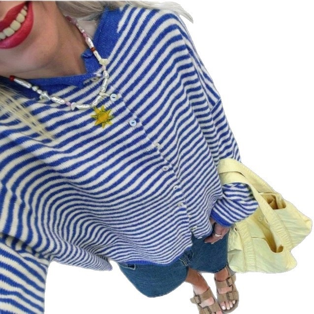 Women's Striped Knit Button-Front Long Sleeve Cardigan - Image 2