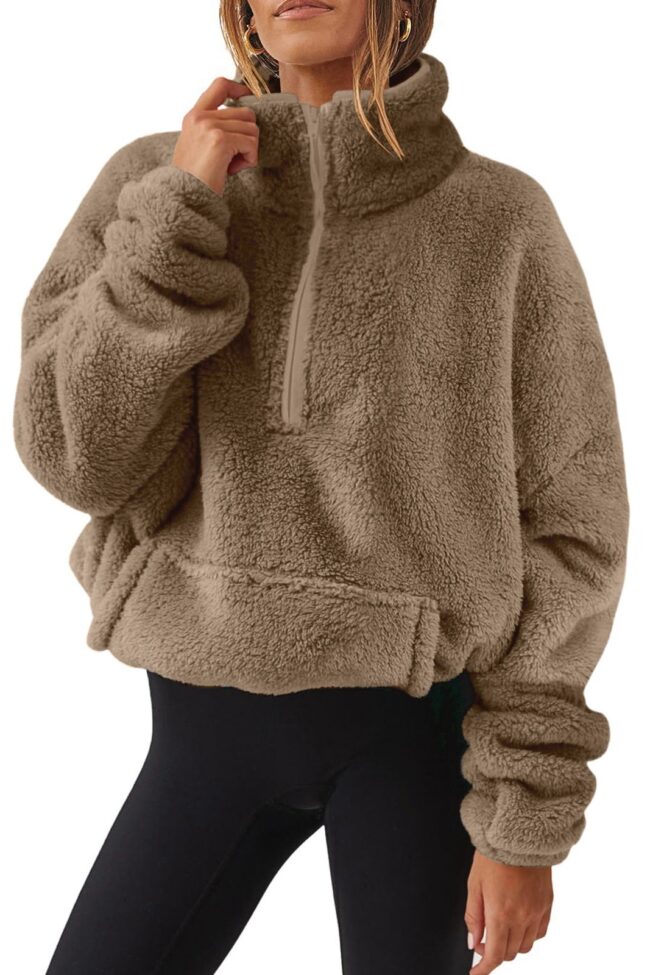 The Clemence Plush Fleece Half Zip Stand Up Collar Sweatshirt Detail – La Rose Couture Tops & Blouses