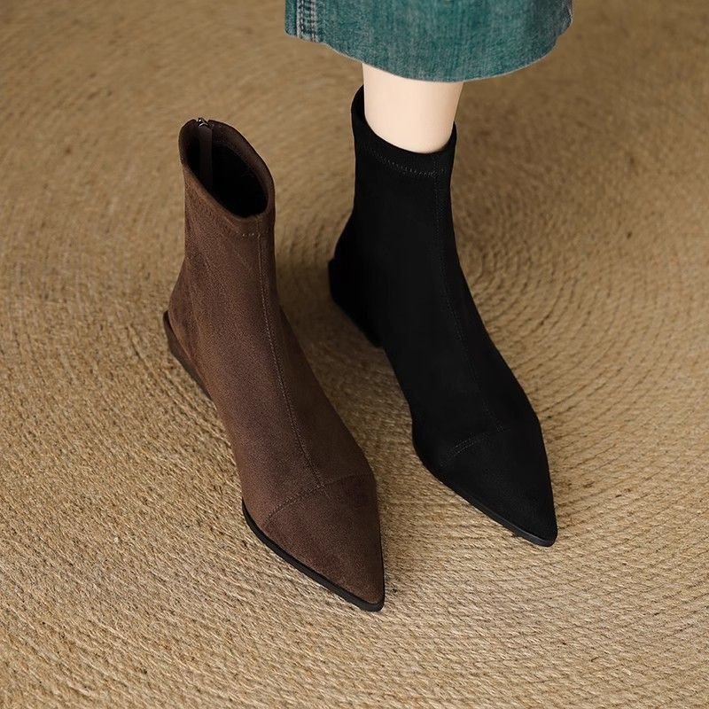 Flat French Point Toe Boots Thick Heeled - Image 5