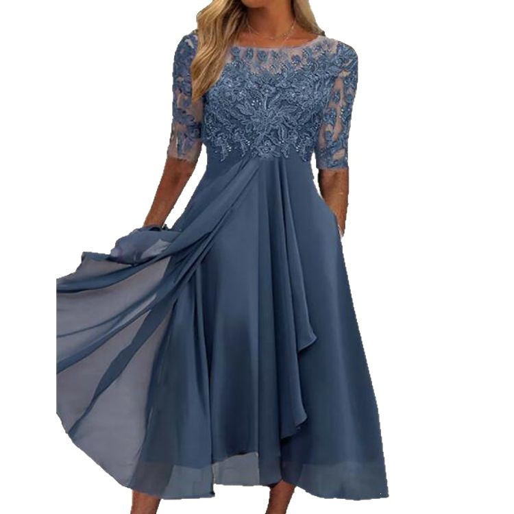Elegant Chiffon Lace Spliced Dress - Image 4