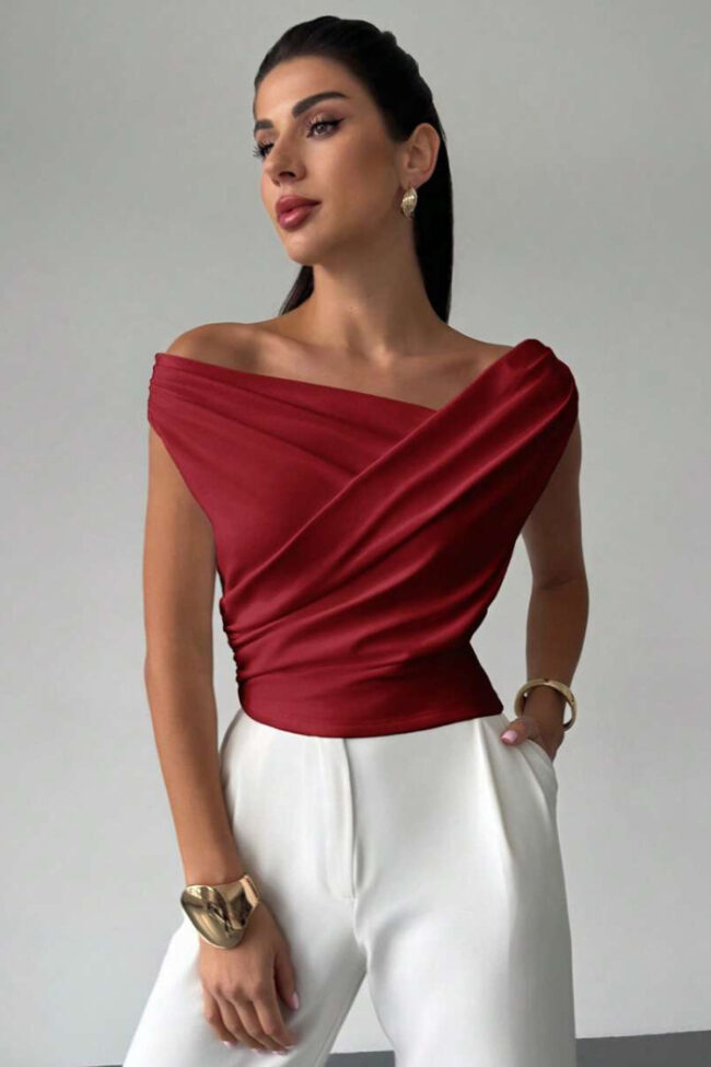 Simple Style One Shoulder Slim Fit Sleeveless Short Top Detail – La Rose Couture Tops & Blouses
