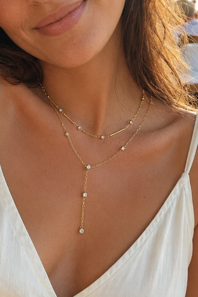 The Virginie Stainless Steel Necklace Geometric Zircon Inlay 18k Gold Plated – La Rose Couture Jewellery & Accessories
