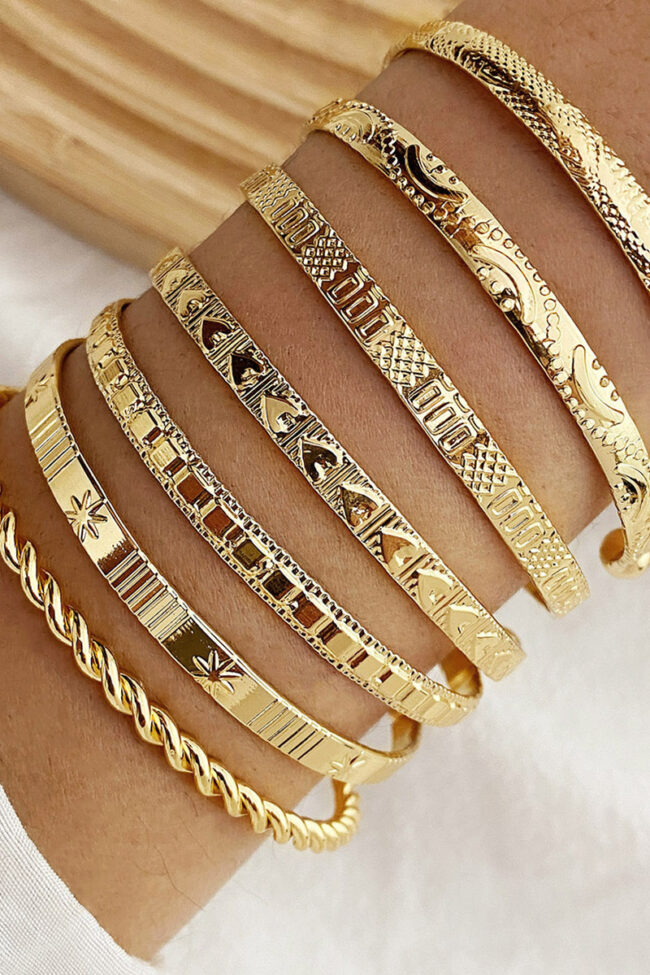 The Noemie 7 Piece Braided Open Bracelet Set with Star and Geometric Patterns – La Rose Couture Jewellery & Accessories