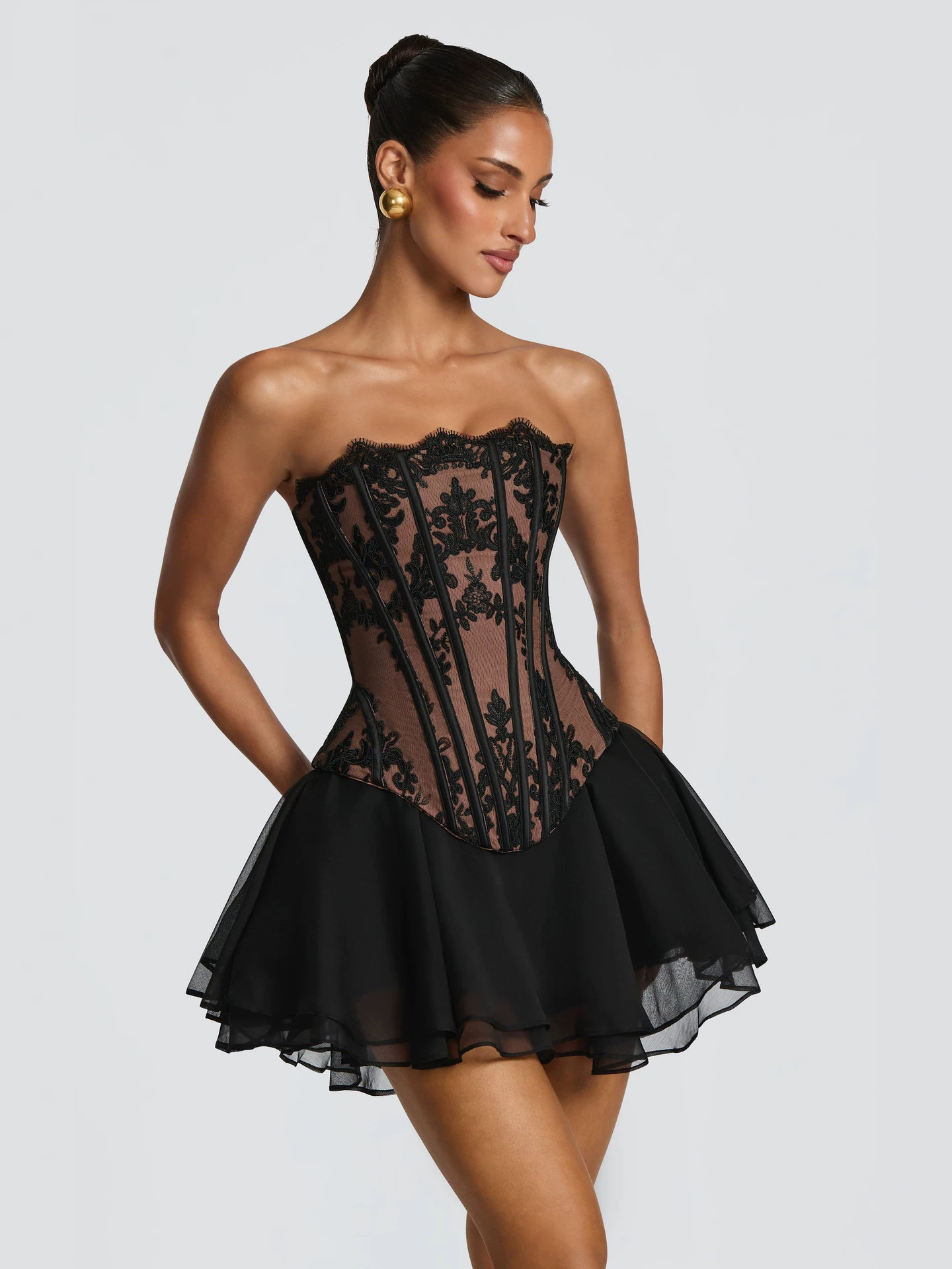 Strapless Lace Corset Two Piece Dress Set - Image 3