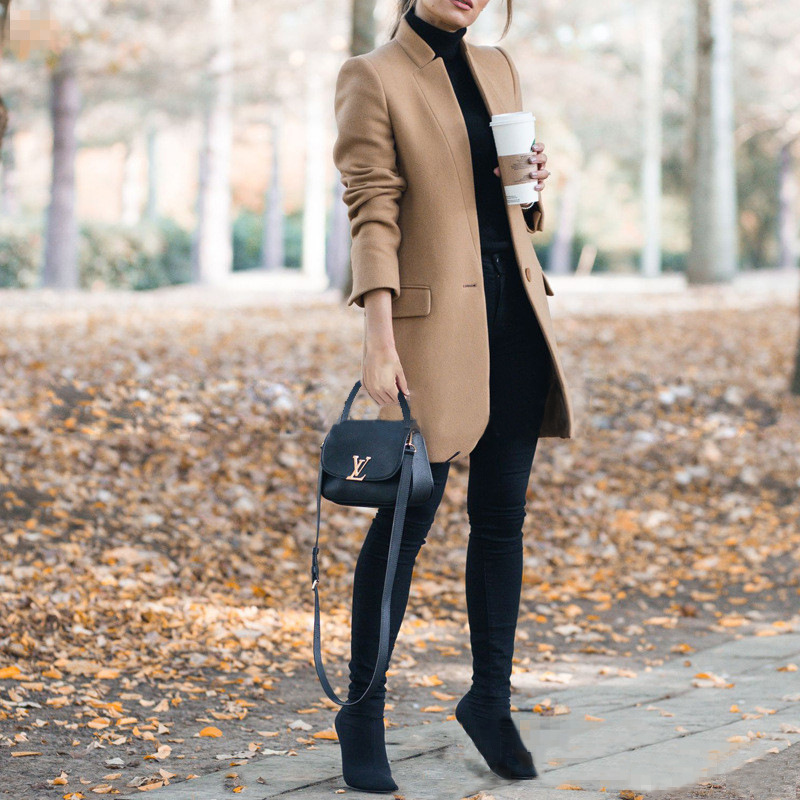 Women's Stand Collar Wool Blend Coat - Image 3