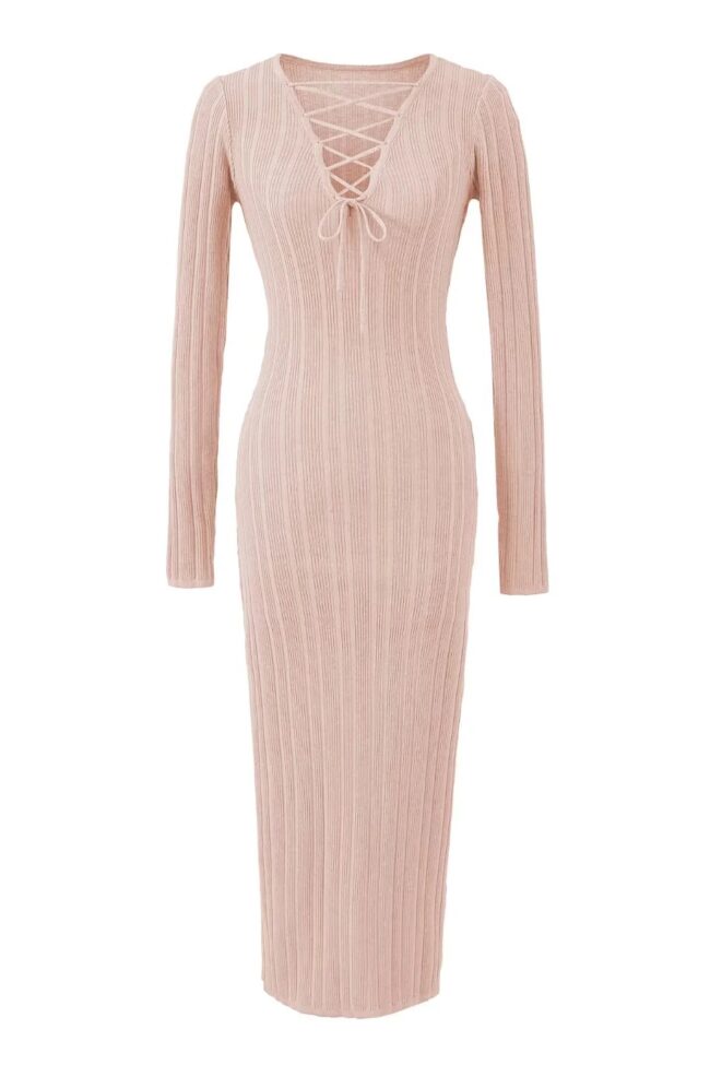 The Valerie Knit Twist Waist Long Dress Detail – La Rose Couture Dresses & Gowns