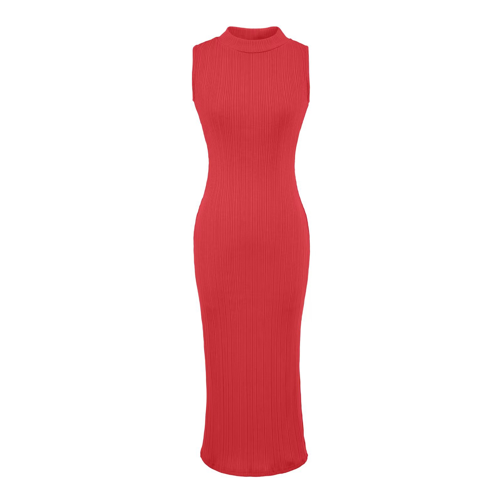 Small round neck elastic slim-fit waist slit dress for women - Image 4