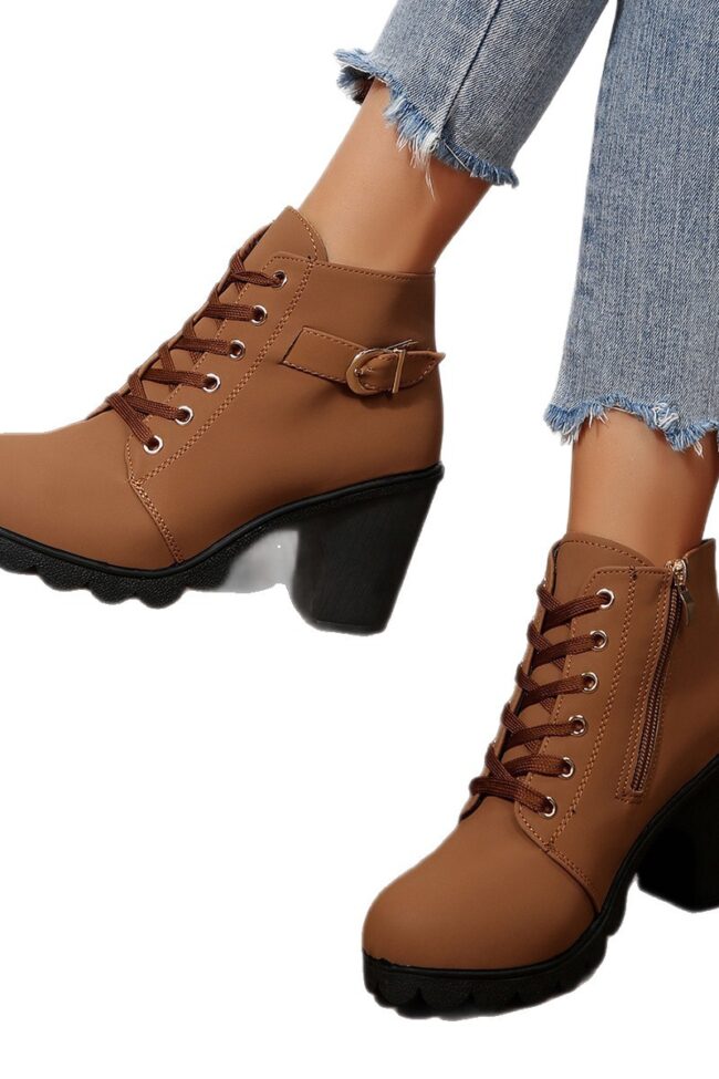 The Clothilde Thick Heel Ankle Boots Round Toe Lace Up Combat Detail – La Rose Couture Shoes & Footwear