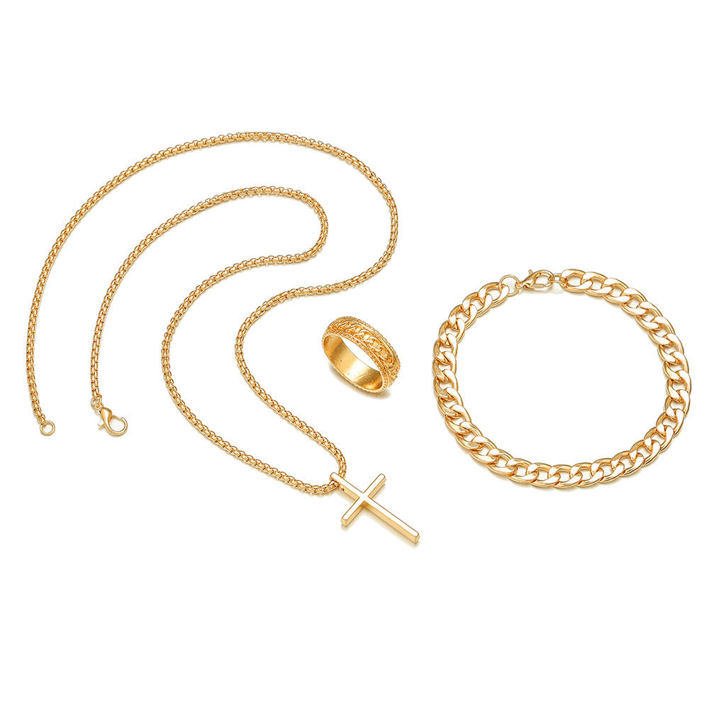 Cross Pendant Jewelry Set Necklace Bracelet Ring - Image 4