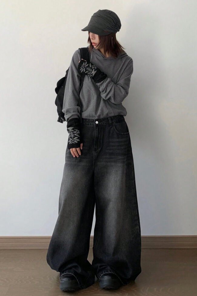 The Solene Black Washed Wide Leg Denim Pants – La Rose Couture Trousers & Skirts