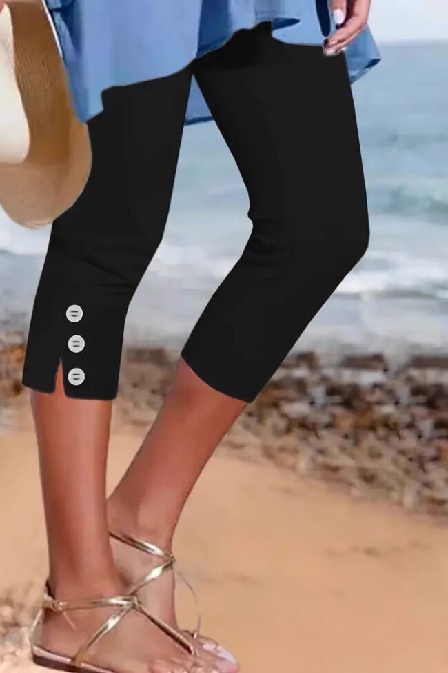 The Agathe Mid Thigh Elastic Buttoned Decorative Capri Pants Detail – La Rose Couture Trousers & Skirts