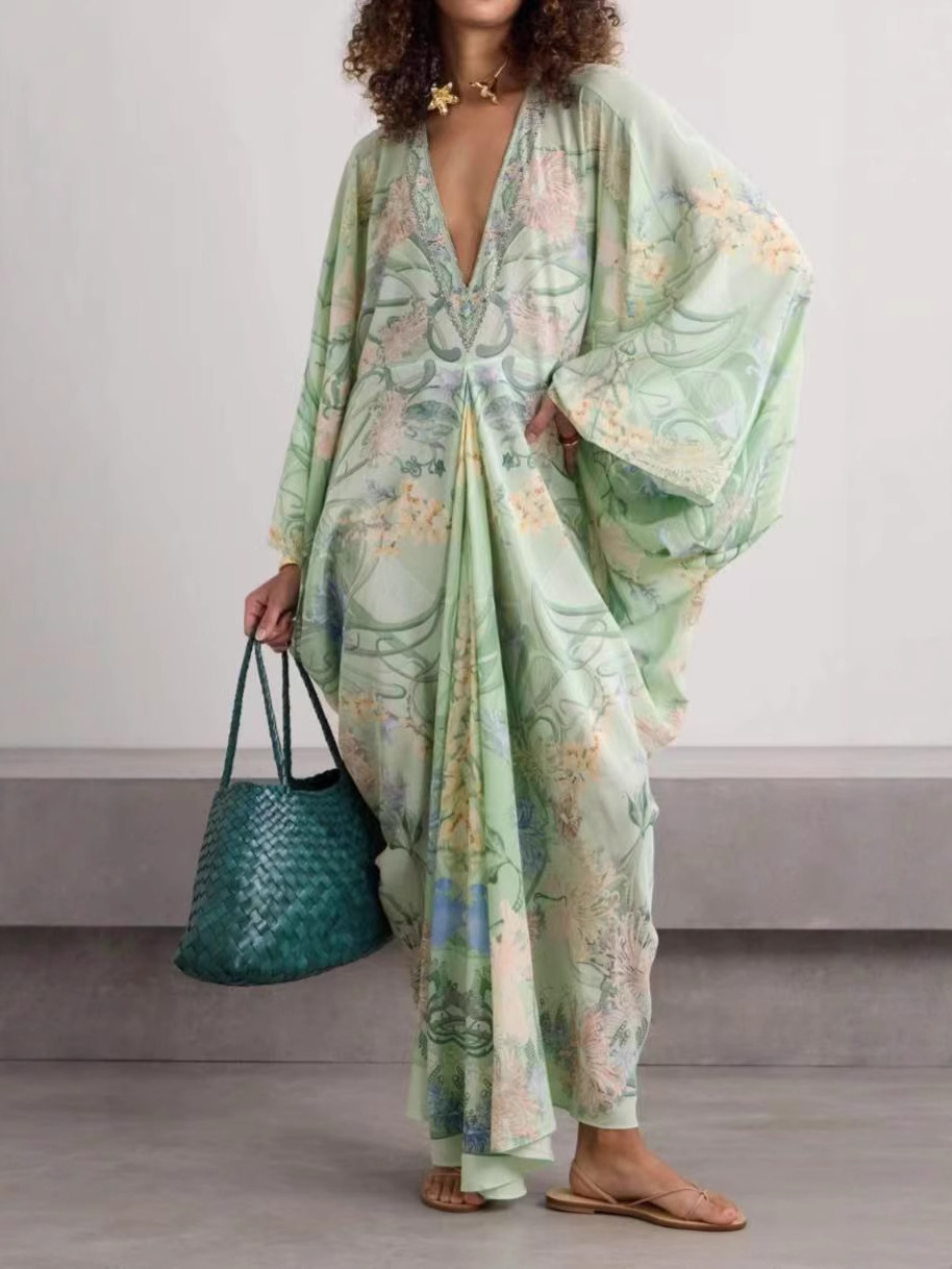 Flowy Printed V-Neck Dress - Image 3