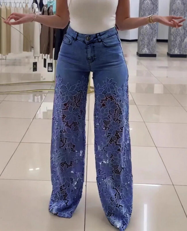 The Muriel High Waist Wide Leg Digital Print Drape Pants Detail – La Rose Couture Trousers & Skirts