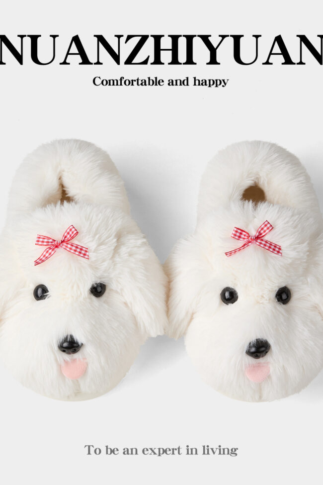 The Sibylle Cartoon Puppy Cotton Slippers Detail – La Rose Couture Shoes & Footwear