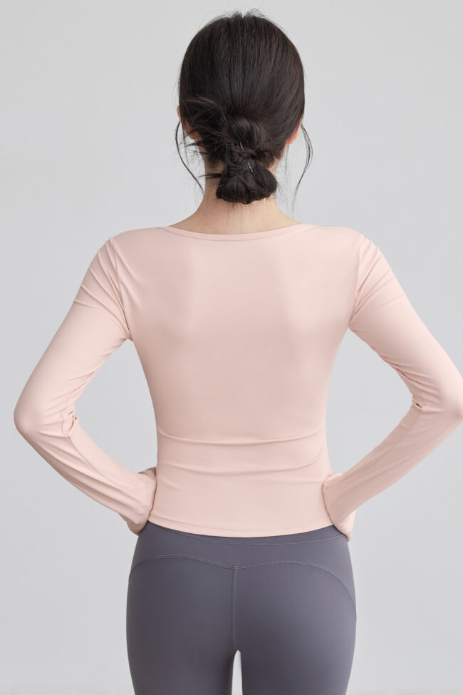 The Victoire Long Sleeve Pleated Fitness Yoga Top with Chest Pad Detail – La Rose Couture Tops & Blouses