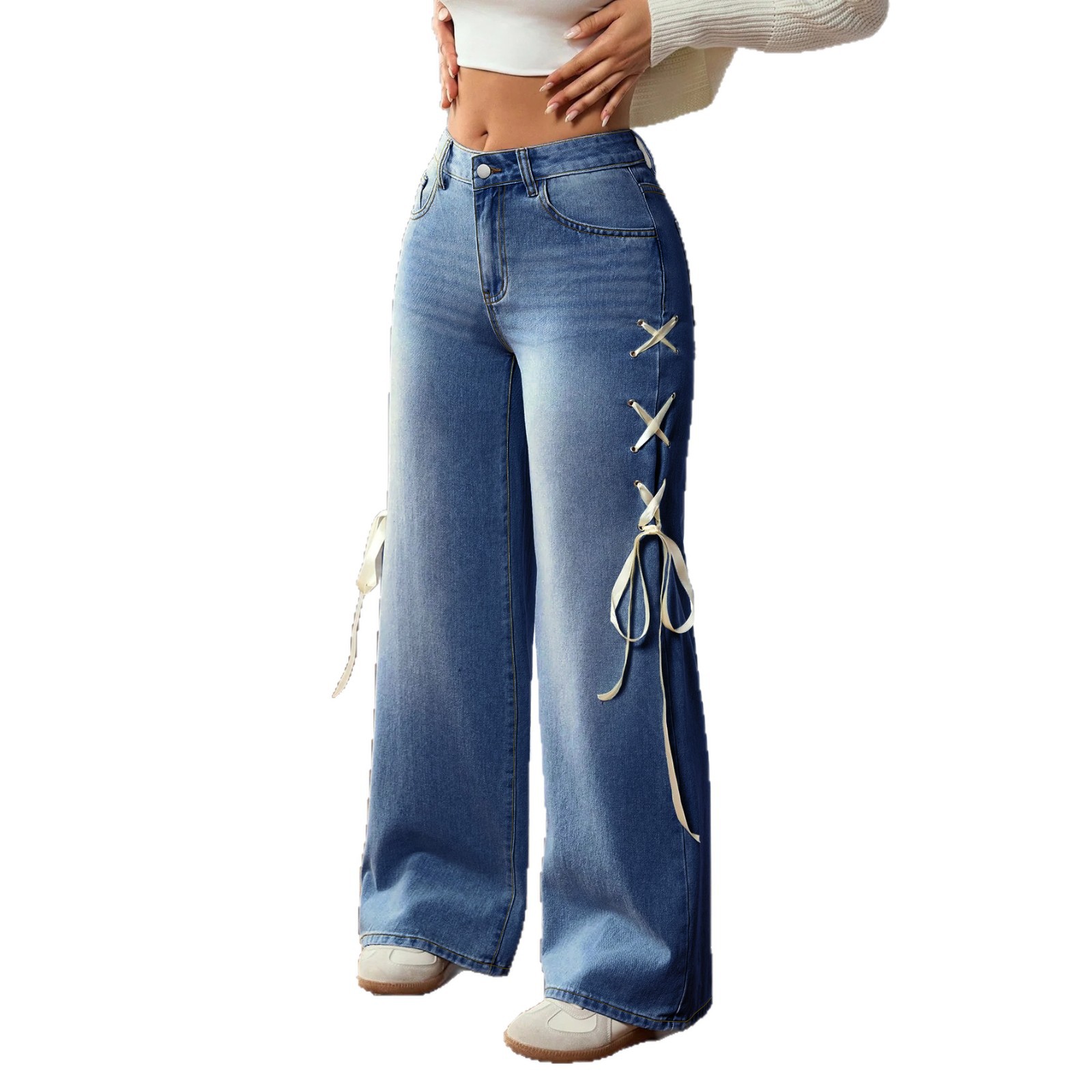 Womens Ribbon Accent Straight Leg Jeans - Image 4